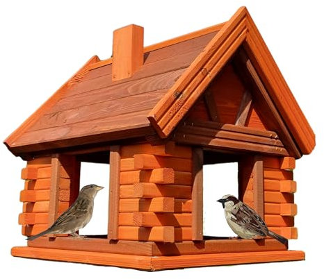 VOGELHAUS aus Holz Vogelhäuschen Vogelhäuser Vogelfutterhaus (Braun+Erle)
