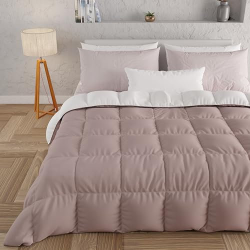 PETTI Artigiani Italiani - Trapunta Singola Invernale, Piumone Singolo, Tinta Unita Double Face Rosa Antico Bianco 100% Made in Italy