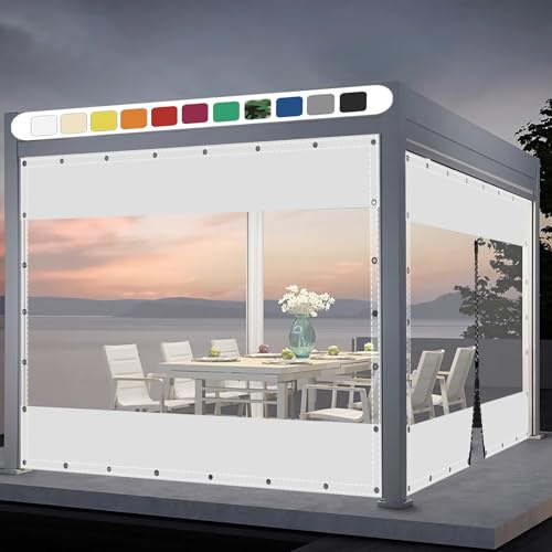 SDLLG Lona Transparente de jardín con Ojales, PVC, Resistente al Viento, 0,5 mm, Impermeable, para Exteriores, Garaje, terraza, jardín, balcón, 2 x 8 m (Alto x Largo) Blanco
