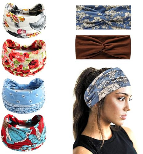 KHIRY 6 Stück Stirnband Damen Haarband Afrika Haarbänder Boho Haarreifen Damen Breit Headband Elastische Haarschmuck