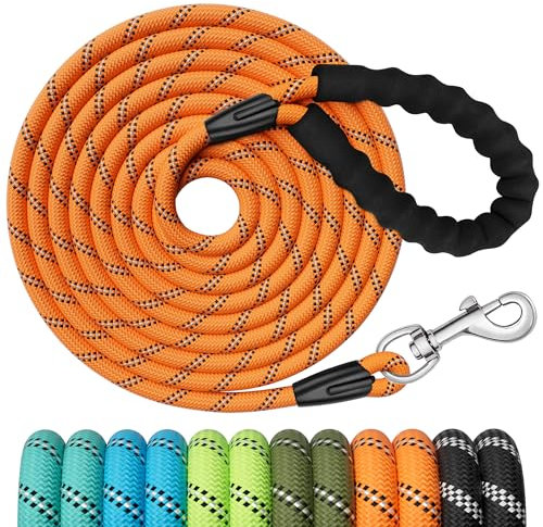 X XBEN Training Leads for Dogs, 30M/98FT Strong Rope Long line Dog Lead Leash with Soft Padded Handle and Heavy Duty Hook, Reflective Recall Training Leads for Large Medium Small Dog, Orange