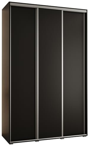 MEBLE KRYSPOL Davos 1 160 Schlafzimmerschrank mit DREI Schiebetüren - Moderner Kleiderschrank mit Kleiderstange und Regalen - 235,2x160x60 cm - Schwarz Schwarz Silber