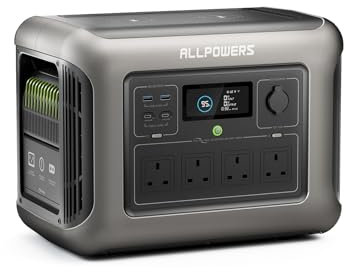 ALLPOWERS R1500 Portable Power Station, 1152Wh LiFePO4 Battery Backup w/ 4 1800W (3000W peak) AC Outlets, 0-80% in 40 Min, 43dB UPS Solar Generator for Camping, Power Outage, RV, Home Use, Travel