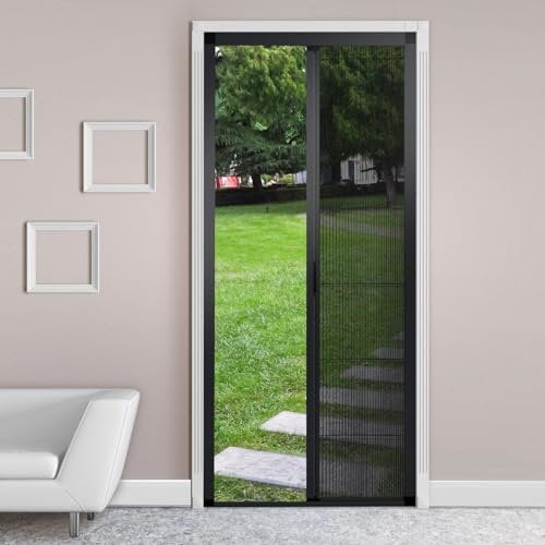 ROOMNEST No-Drilling Retractable Screen Door, Folding Door with Aluminum Frame and Durable Mesh, Keeps Bugs Out, for Single or Double Door Customize Size(Black