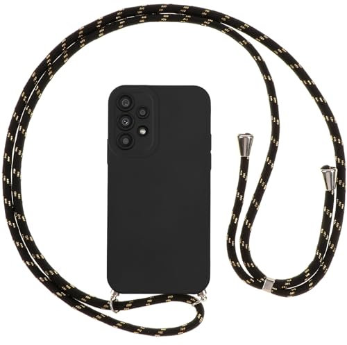 Vauki Coque pour Samsung Galaxy A53 5G avec Cordon, Etui avec Collier - Tour de Cou Lanière en Corde - Silicone Housse avec Réglable Chaine pour Samsung A53 5G, Bandouliere - Noir