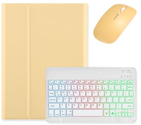 kaidisen Backlit keyboard for iPad 9th 8th 7th Generation iPad Air 3rd Gen/iPad Pro 10.5 Keyboard Case with Mouse, Detachable Backlight Color Keyboard Case,Yellow+White