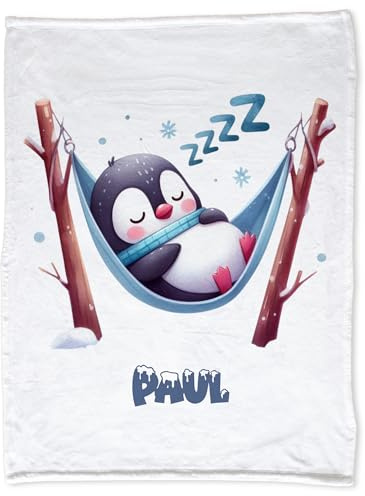 GRAZDesign Babydecke mit Name personalisiert Pinguin Super flauschig Baby Kuscheldecke als Geschenk Weihnachten Geburt - Kuscheldecke