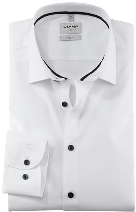OLYMP Herren Oberhemd Langarm Level Five,Einfarbig,Body fit,New York Kent-2,Weiss 00,42