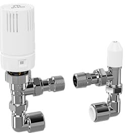 MYSON TRV2 Radiator Valve Pack 10mm TRV2 & Lockshield Chrome Pushfit 90 Degree Elbows