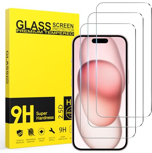 Opkiegrn 3 Pièces Verre Trempé pour iPhone 15/15 Pro, Ultra Résistant Film Protection écran, Anti-Rayures, Sans Bulles Film Protection écran avec iPhone 15.