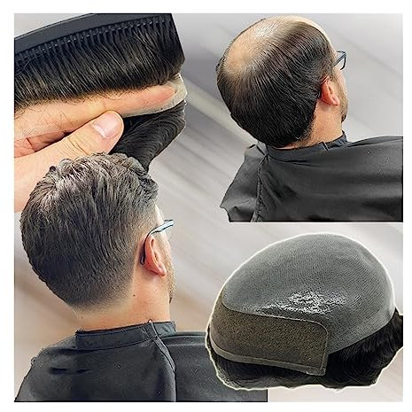 Haar-Toupet für Männer, Remy-Echthaar-Ersatzsystem, Herren-Perücke, natürlicher Haaransatz, Schweizer Spitzenfront mit dünner Haut, PU-Herren-Toupet, langlebige männliche Haarprothese, Herren-Toupet