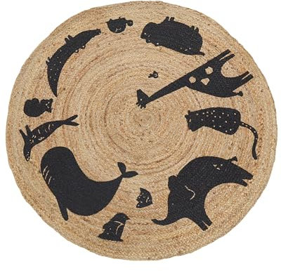 Beliani Kinderteppich aus Jute beige Tiermotiv rund ⌀ 120 cm für Kinderzimmer Earth