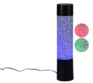 lightling LED Tischlampe Glinda, inklusive Ein- und Ausschalter, RGB Farbwechsler, Glitzerpartikel-Optik, Indoor IP20, Ø 7 cm, Höhe 34 cm, schwarz matt