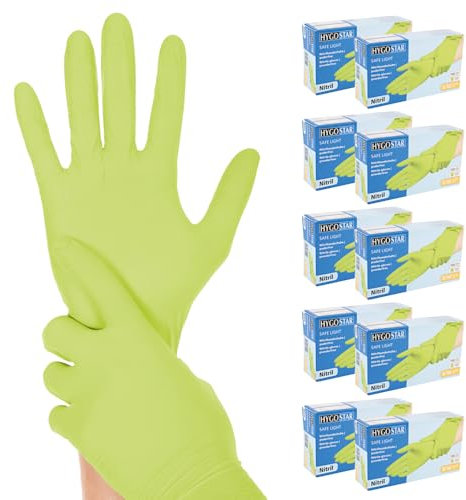 FRANZ MENSCH Hygostar Nitrilhandschuhe Safe Light | puderfrei, grün, 9/L, 24cm, Karton, 1000 Stück, Einweghandschuhe, Einmalhandschuhe