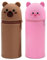 CHENKEE 2 Stück Silikon Federmäppchen,2-in-1Silikon Federmappe,Schlampermäppchen,Stifte Mäppchen，Schön Stehendes Mäppchen(Braun, Rosa)