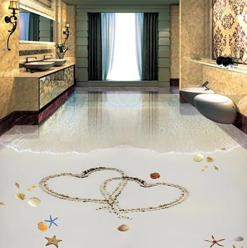 Custom 3D Photo Wallpaper Beach Waves Bathroom Living Room Floor Mural Sticker 3D PVC Self-Adhesive Floor Wallpaper Waterproof,400cmX280cm