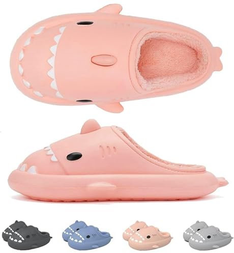 IDEINER Invernali Squalo Pantofole Donna Uomo Fodera di Peluche Termiche Squalo Ciabatte Memory Foam Shark Slides Slippers Impermeabile Antiscivolo Comode Calda Scarpe Adulti Rosa Taglia 36/37