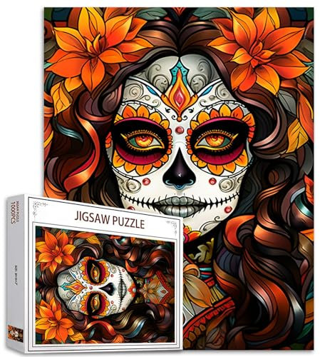Tucocoo Day of The Death Jigsaw Puzzle 1000 Pieces Puzzles for Adults, Sugar Skull Woman Autumn Festival Art Jigsaw Puzzles for Challenging Family Activity Games Colorful DIY Puzzle for Home Decor