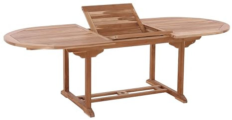 Dynamic24 Gartentisch 180x100cm oval ausziehbar Teak massiv Holztisch Garten Esstisch