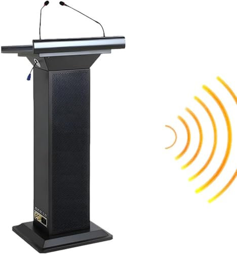 Hlixzoy Multifunktionales Vortragspodium, Podiumsständer Mit Lautsprecher Und Mikrofon, Das Podium Und Das Rednerpult Nehmen Eine Metalllackbeschichtung An, Langzeitgebrauch Ohne Rost,Schwarz