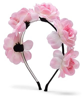 Damen Haarreif Haarkranz Haarband im Ethno Style Kopfschmuck mit Blumen Rose (rosa, Universal)