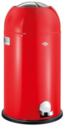 Wesco Kickmaster Abfallsammler in der Farbe rot, pulverbeschichtetes Stahlblech, eingebauter Dämpfer, 33 Liter Volumen, großer Einwurf