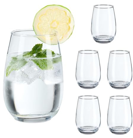 Relaxdays Verre Pratique en Lot de 6, Convient au Lave-Vaisselle, Volume : 400 ML, Transparent