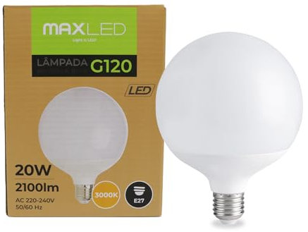 Maxled, Light is Led! Globe LED Lampe E27 G120, 20W GlühbirneErsetzt Ersetzt 160 Watt Halogenlampe 3000K Warmweiß Kugel Lampen 2100lm Nicht Dimmbar 180° Abstrahlwinkel AC230V Ø120 x 158mm
