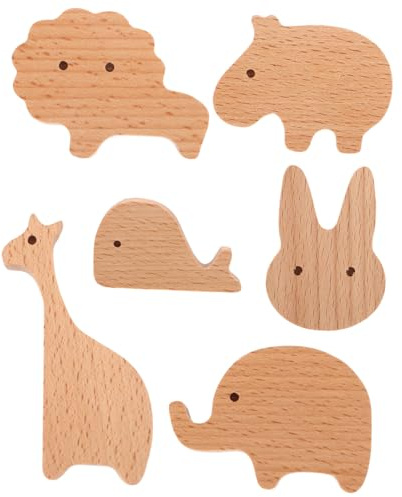 DOITOOL 6pcs Jungle Drawer Knobs Wooden Animal Door Handles Dresser Knobs for Easy to Install