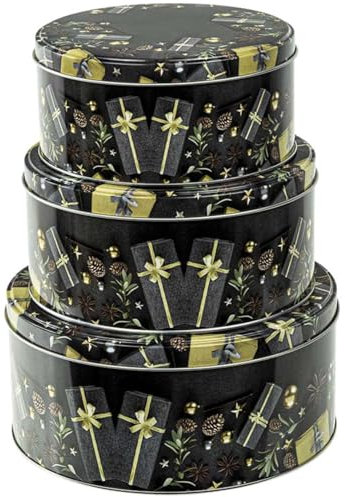 bonsport Keksdosen Set 3-teilig rund Weihnachten Plätzchendosen Gebäckdosen, Geschenke schwarz/Gold
