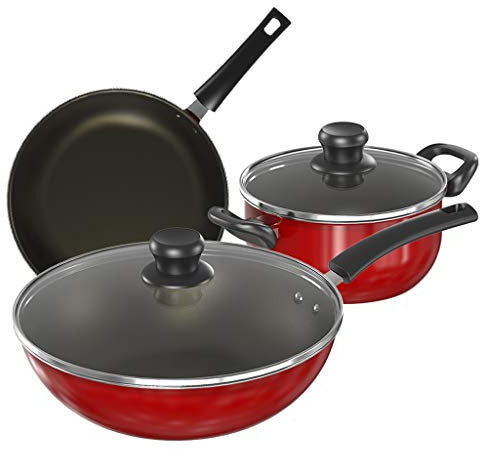 CAFIEDR Töpfe und Pfannen 3-teilig/Set Edelstahltopf Suppentopf Nichtmagnetisches Kochen Mehrzweck-Kochgeschirr Antihaft-Pfanne Induktionsherd Küchenbedarf Vision