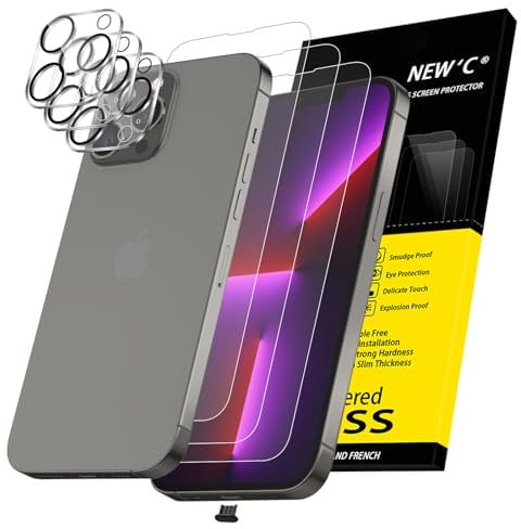 NEW'C 3 x Protector Pantalla para iPhone 13 Pro Max (6,7 Pulgadas) y 3 x Protector de Lente de Cámara - Cristal Templado + Tapón Antipolvo-Ultra Resistente-Sin Burbujas-Dureza 9H