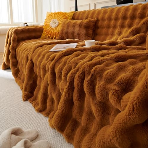 Homesally Braun,180x230cm,Plüsch Kuscheldecke Flauschig Decke - Super Weiche Kuschelige Fuzzy Bettdecken Kaninchen Kunstfell Decke Leichte Decken Warme Kuscheldecke für Couch Bett Sofa
