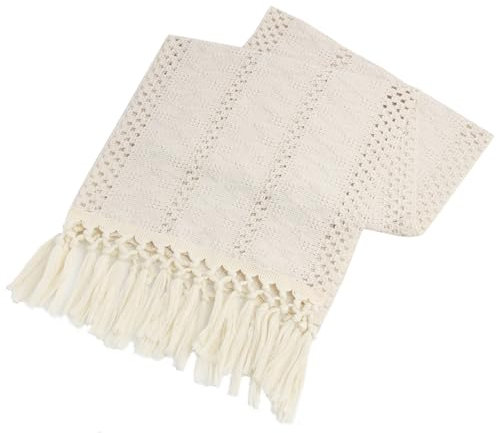 Beige Boho Tischläufer mit Quasten, Makramee Baumwolle Leinen Mix, Rustikaler Bauernhaus-Stil, für Küche, Hochzeiten und Partys, Esszimmer Dekoration, 30x140 cm