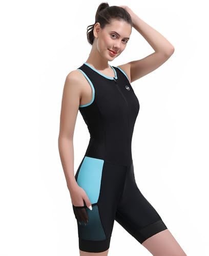 Eco-daily Women's Triathlon Suit Padded Sleeveless Skinsuit One Piece Quick-Dry Trisuit for Runing Swimming Cycling Blue
