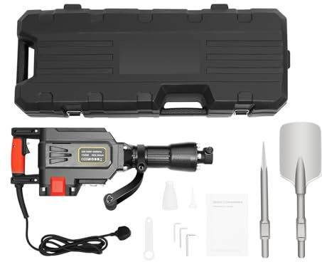 Xigner Electric Demolition Jack Hammer 1700W, Heavy Duty Concrete Breaker Pneumatic Drill with 2 Chisels (Point, Scraping), 1900rpm, Carrying Case - for Concrete, Brick, Road Work 220V-240V