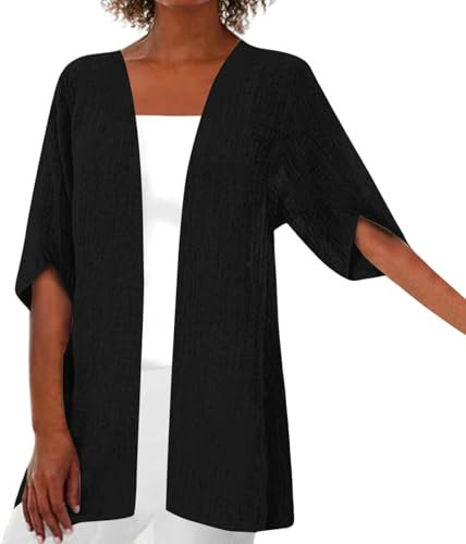 Generisch Cardigan pour femme - Couleur unie - Manches mi-longues - Légèrement respirant - Veste de plage élégante - Grandes tailles - Décontracté - Élégant - Streetwear fin et respirant - Vêtement