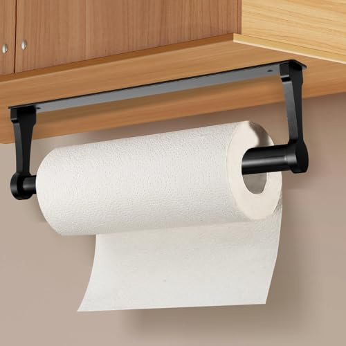 Küchenrollenhalter ohne Bohren | Papierrollenhalter Wand | Küchenpapierhalter unter Schrank | Rollenhalter selbstklebend oder Bohrbar | Küche Bad Aufbewahrung & Organisation | Aluminium Schwarz