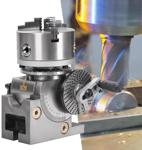 Table rotative à indexation verticale,Tête d'indexation universelle pour fraiseuse Mandrin 4/5/6 avec plateaux diviseurs contre-pointe CNC Mill pour fraiseuse, rapport réduction 1:4(Size:125mm/5in)