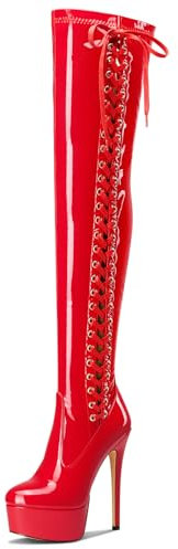 Aachcol Mujer Sobre la Rodilla Plataforma Aguja Cordones Botas Rodilla Cremallera Alto High Heel Dress Botas 15 CM Heels Rojo 43 EU