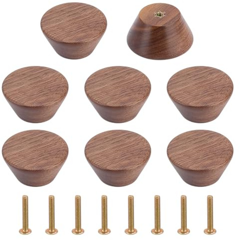 MAYJOYDIY 8 Pcs Walnut Wood Cabinet Knobs, Dresser Pulls with Screws | 4 cm Diameter, Round Decorative Furniture Knobs, Natural Wood Single Hole Pulls For Cabinets Doors Cupboard Wardrobe Dresser