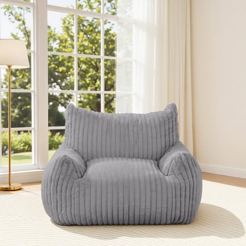 MeMoreCool Large Bean Bag Chair for Adults, 104 x 95 cm, Grey | Soft Plush Giant Bean Bag Couch With Shredded Foam Filling, Comfy Floor Accent Sofa For Living Room and Bedroom