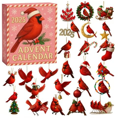 Adventskalender Vögel Countdown Weihnachten 24 Tage Weihnachtskalender Weihnachtsdeko zum Aufhängen am Weihnachtsbaum Geschenk für Vogelliebhaber und Familien