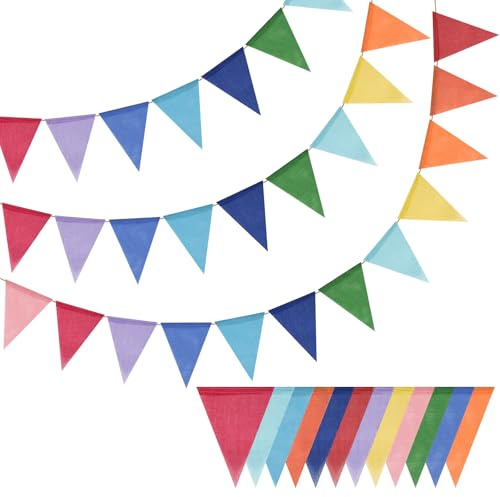 Wimpelkette Outdoor,Kaluofan 3 Stück Wimpelkette Geburtstag Bunte,Girlande Outdoor Regenbogen Deko Kindergeburtstag,Wimpelgirlande für Geburtstag Kinderzimmer Deko, Babyparty Gartenparty,Einschulung