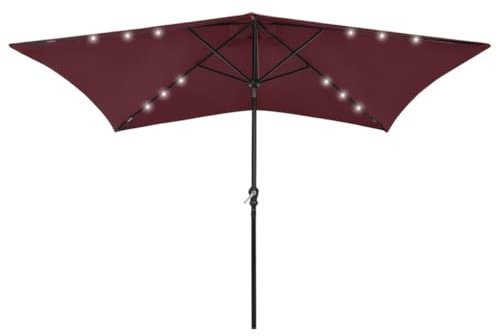 INLIFE Parasol de Jardin avec LED et mât en Acier Rouge Bordeaux 2x3 m