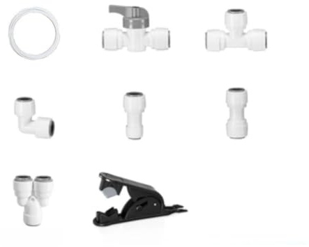 WIIYENA 14-teiliges 3/8-Zoll-Schnellanschluss-Wasserleitungs-Set für RO-Systeme, Kühlschränke und Eismaschinen mit Press-to-Connect-Armaturen und Kugelhähnen