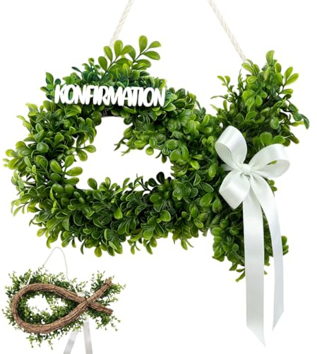 Konfirmation Deko, Türkranz Konfirmation, Künstlicher Eukalyptus Türkranz, Fischform, für Haustür Deko, Erstkommunion, Taufe Dekoration