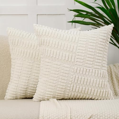 2er Set Kordsamt Kissenbezüge,Kissenbezug 50x50 cm,Cord Kissenbezüge Kissenhülle,Gestreiftes Muster Kissenbezüge,Kordsamt Weiche Kissenhülle Dekorative,Gestreifte Kissenbezüge,für Sofa Wohnzimmmer