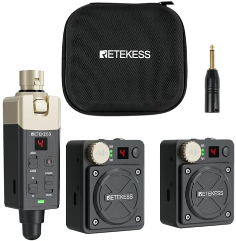 Retekess TA101 Sistema de Monitorización Digital Inalámbrico, Wireless In Ear Monitor, Estéreo/Mono, 30 Metros, 2.4G, Compacto y Portátil, Estudio y Presentaciones en Vivo（1 Transmisor 2 Receptor）