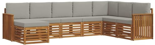 vidaXL Sofagarnituren 8 pcs Natürlich und Hellgrau Massivholz Akazie, Garten-Sofa, modernes Ecksofa, robuster Outdoor-Möbel für Terrasse und Lounge, Bequeme Sitzgarnitur